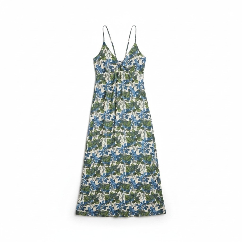 Patagonia Pataloha Womens Small Blue Green Tropical Floral Tencel Midi Dress
